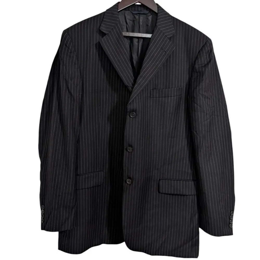 Burberry London Nordstrom Pinstripe Wool Suit Jacket Blazer Black 44L